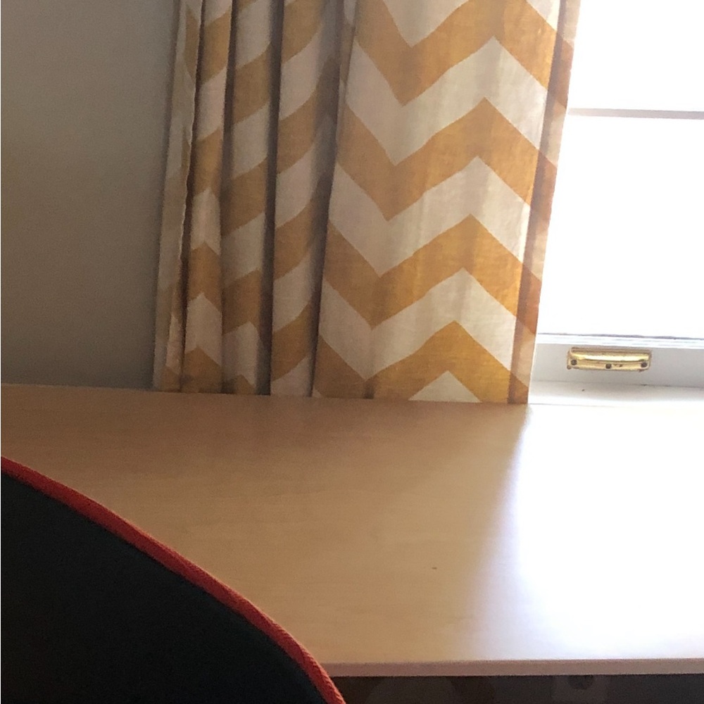 Pair of West Elm Chevron Patterned Yellow and Cream Curtains